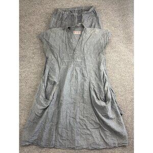 Manuelle Guibal Paris Dress Pants Set Womens Size 1 3 Gray Linen Pockets Artsy